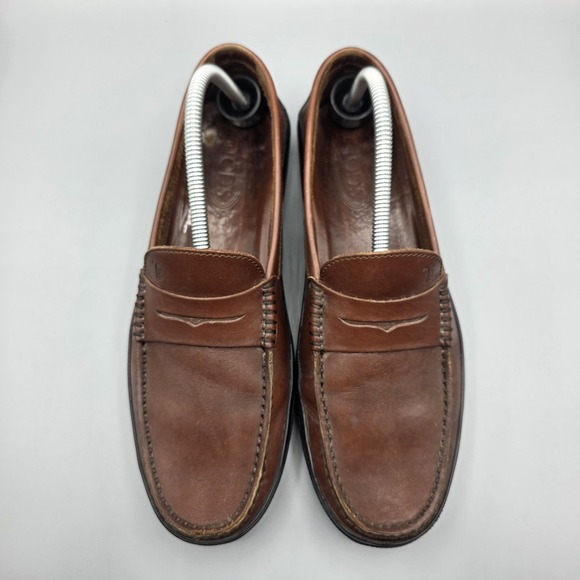 Tods Penny Loafer Mens 9 UK 10.5 US Brown Leather Moc Toe Slip On Comfort Preppy - Picture 4 of 10